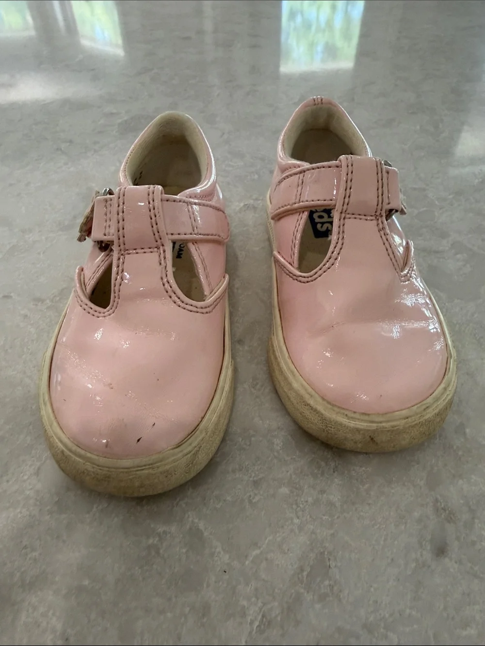 Keds Pink Patent Mary Jane Sneakers with Flower Accent